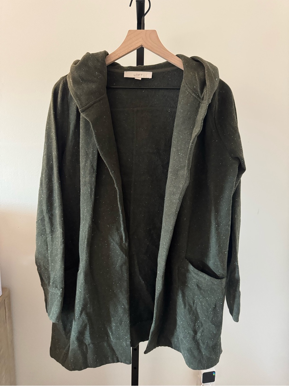 LOFT Dark Olive Hooded Open Cardigan